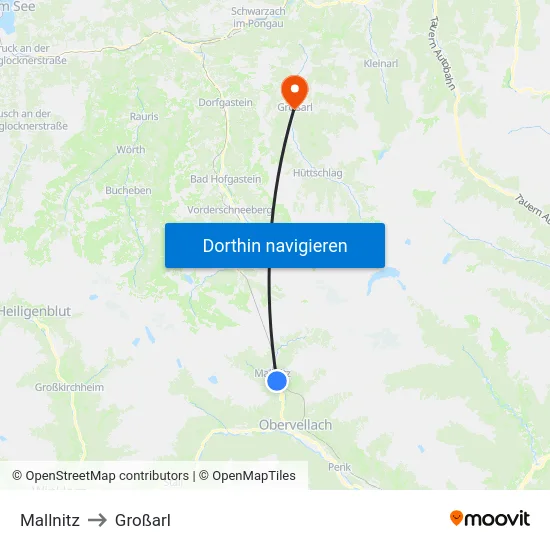 Mallnitz to Großarl map