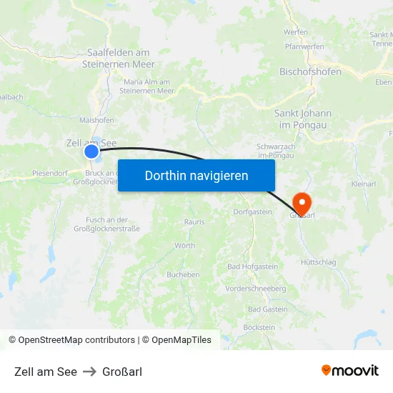 Zell am See to Großarl map