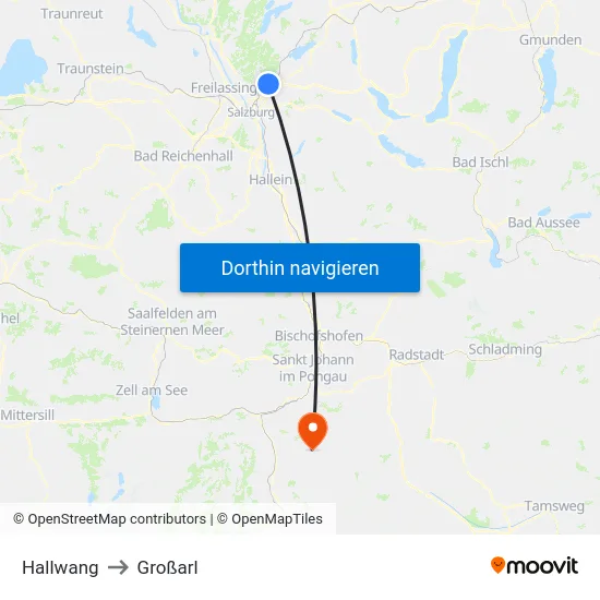 Hallwang to Großarl map