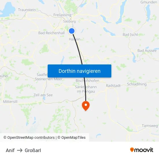 Anif to Großarl map