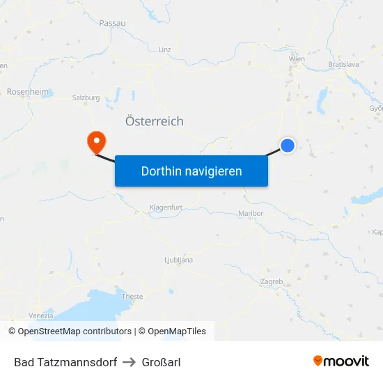 Bad Tatzmannsdorf to Großarl map