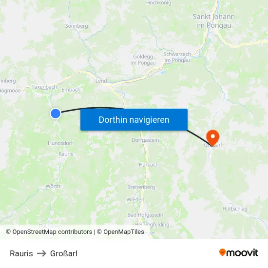 Rauris to Großarl map
