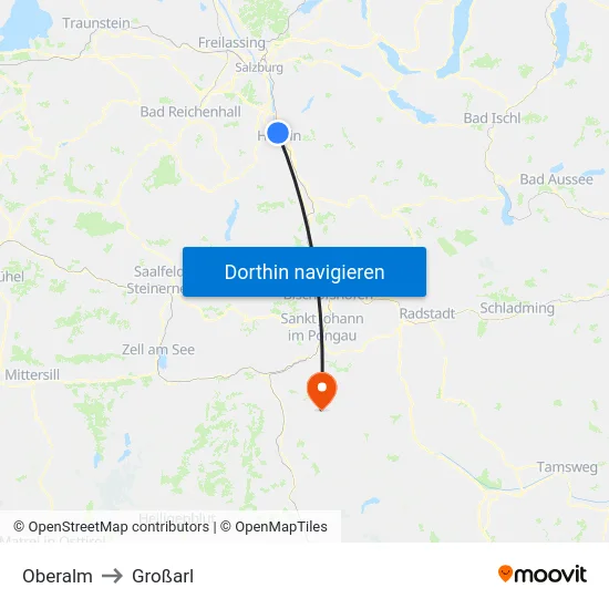 Oberalm to Großarl map