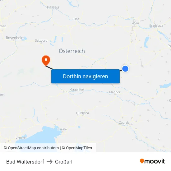 Bad Waltersdorf to Großarl map