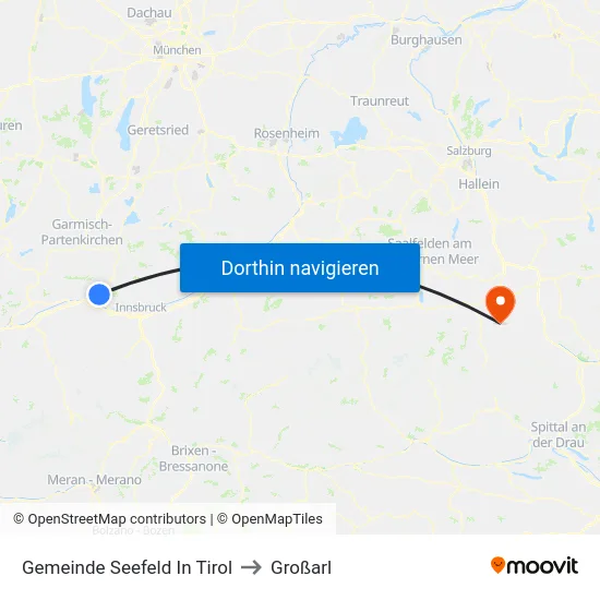 Gemeinde Seefeld In Tirol to Großarl map