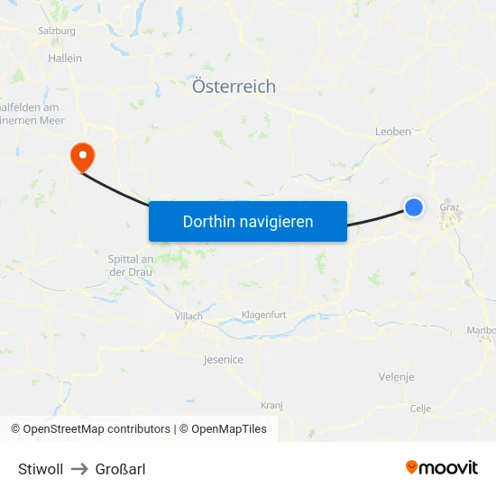 Stiwoll to Großarl map