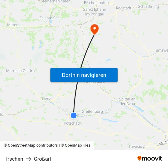 Irschen to Großarl map