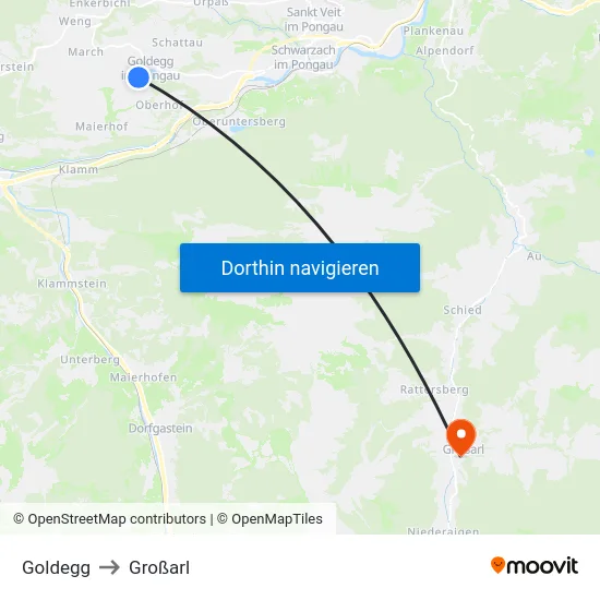 Goldegg to Großarl map