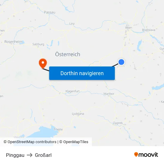 Pinggau to Großarl map