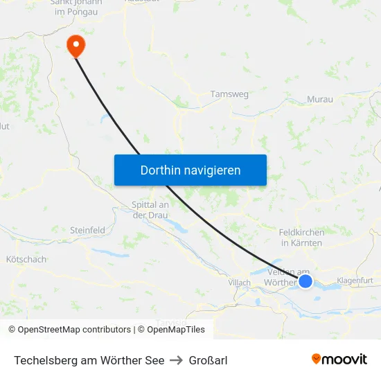 Techelsberg am Wörther See to Großarl map