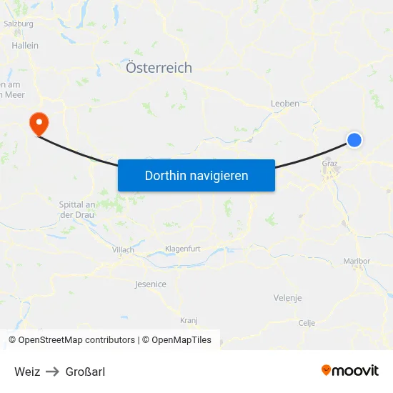 Weiz to Großarl map