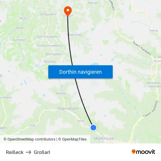 Reißeck to Großarl map