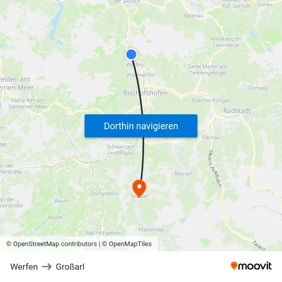 Werfen to Großarl map