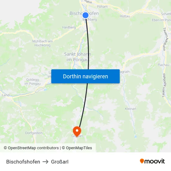 Bischofshofen to Großarl map