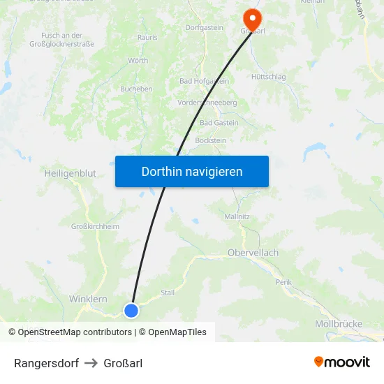 Rangersdorf to Großarl map