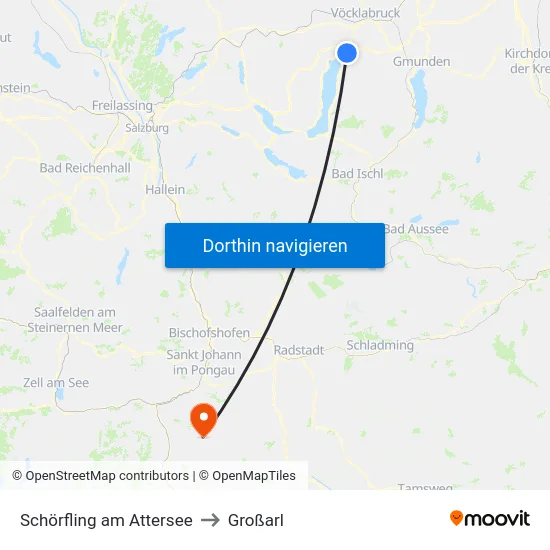 Schörfling am Attersee to Großarl map
