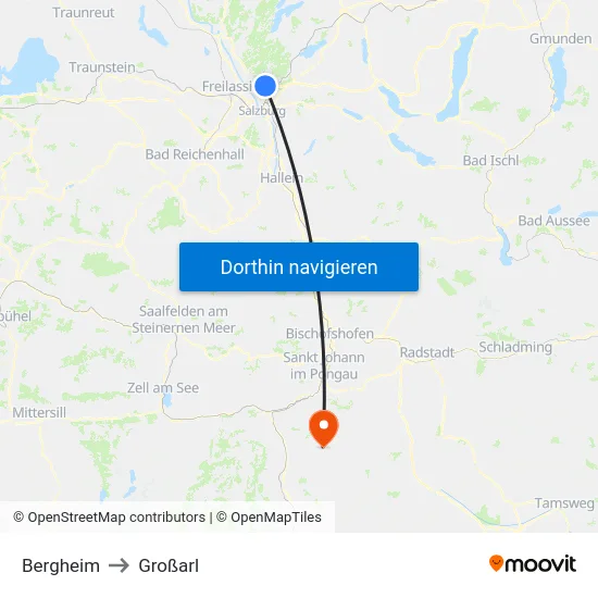 Bergheim to Großarl map