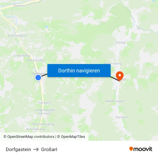 Dorfgastein to Großarl map