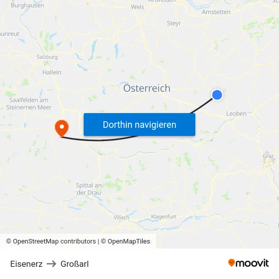 Eisenerz to Großarl map