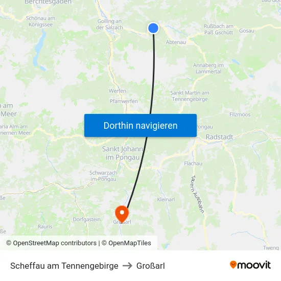 Scheffau am Tennengebirge to Großarl map