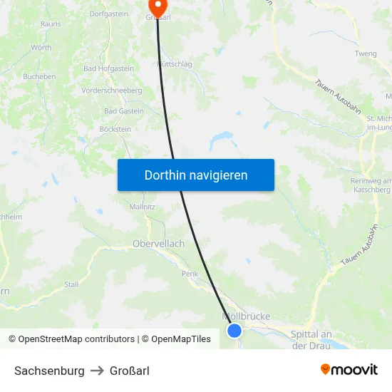 Sachsenburg to Großarl map