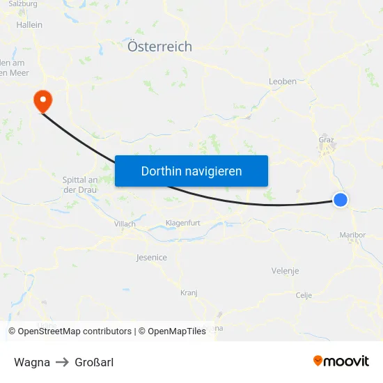 Wagna to Großarl map