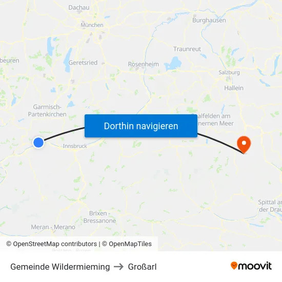 Gemeinde Wildermieming to Großarl map