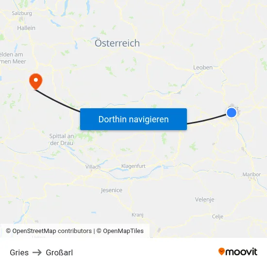 Gries to Großarl map