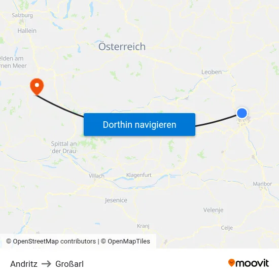 Andritz to Großarl map