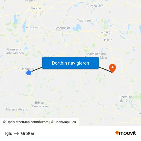 Igls to Großarl map