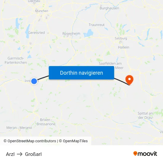 Arzl to Großarl map