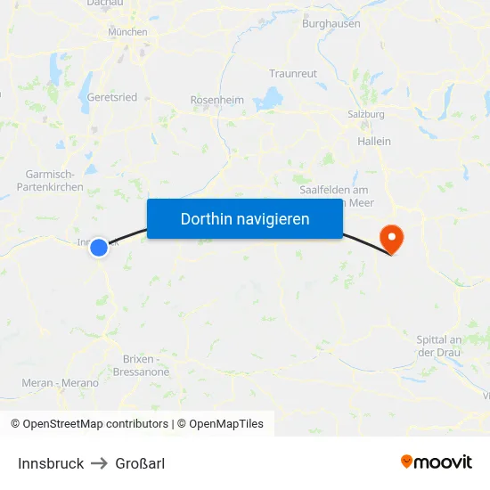 Innsbruck to Großarl map