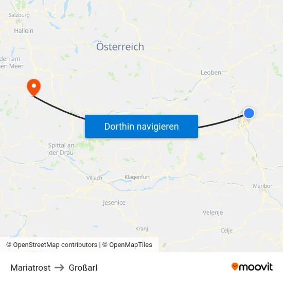 Mariatrost to Großarl map