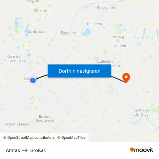 Amras to Großarl map
