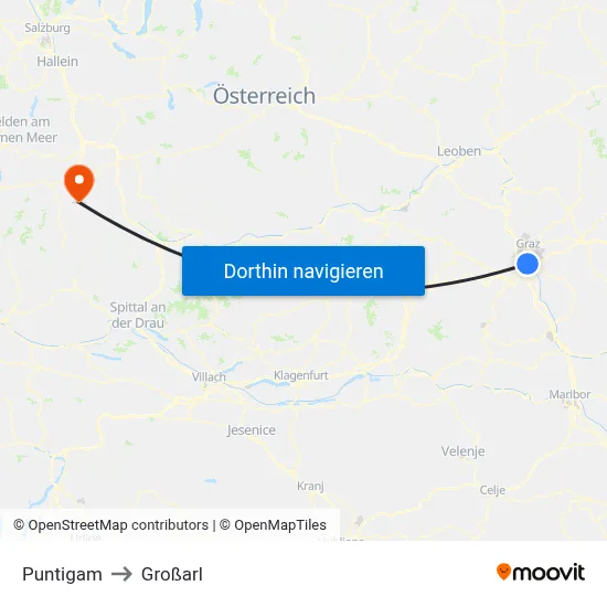 Puntigam to Großarl map