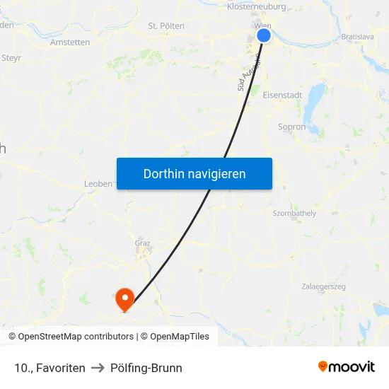 10., Favoriten to Pölfing-Brunn map