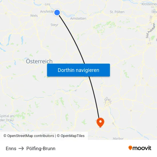Enns to Pölfing-Brunn map