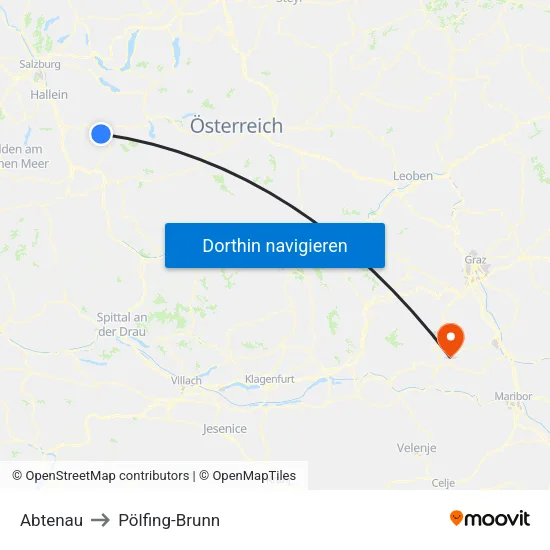 Abtenau to Pölfing-Brunn map