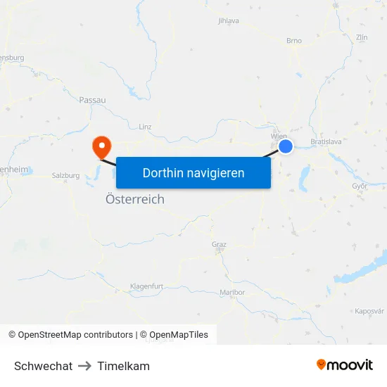 Schwechat to Timelkam map