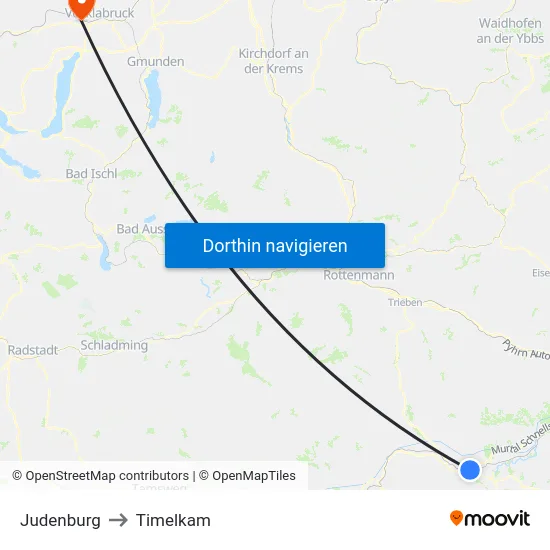 Judenburg to Timelkam map