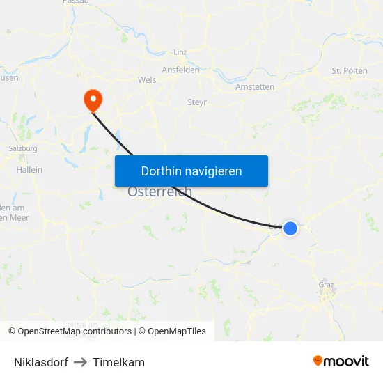 Niklasdorf to Timelkam map