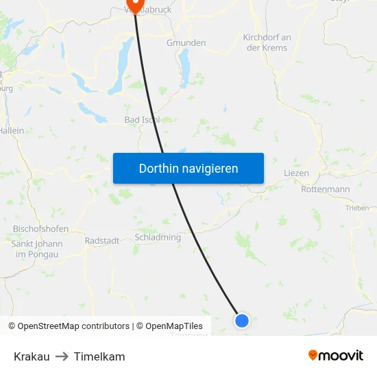 Krakau to Timelkam map