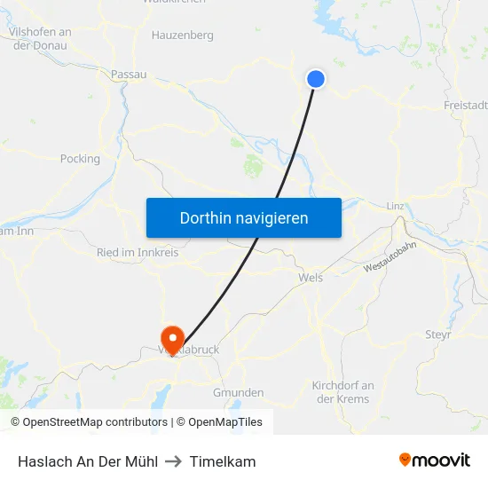 Haslach An Der Mühl to Timelkam map