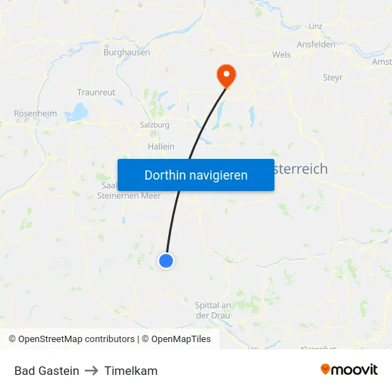 Bad Gastein to Timelkam map