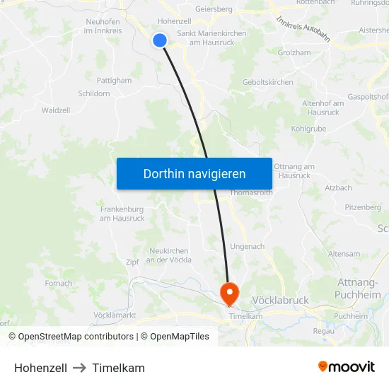 Hohenzell to Timelkam map