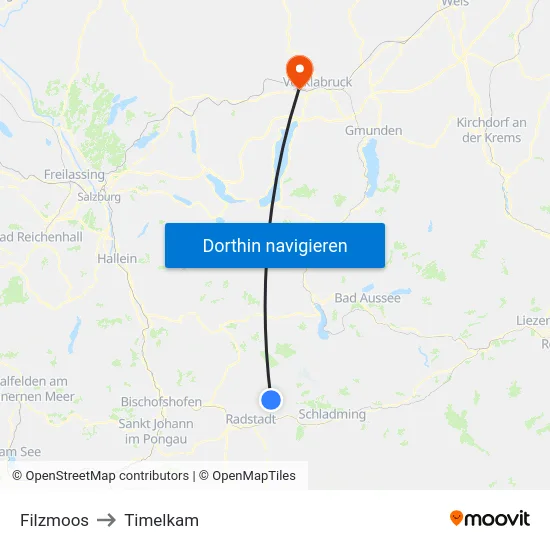 Filzmoos to Timelkam map