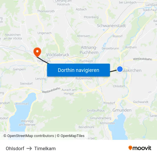 Ohlsdorf to Timelkam map