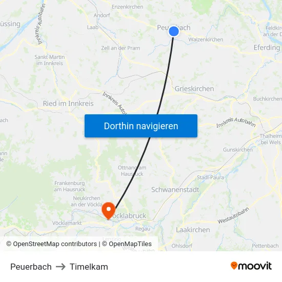 Peuerbach to Timelkam map