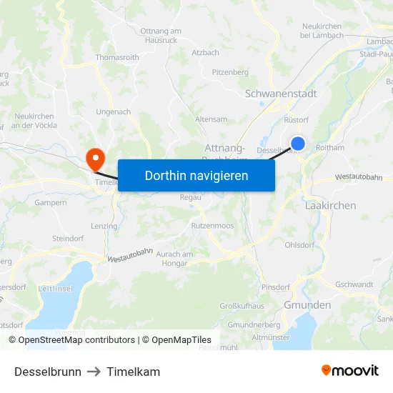 Desselbrunn to Timelkam map
