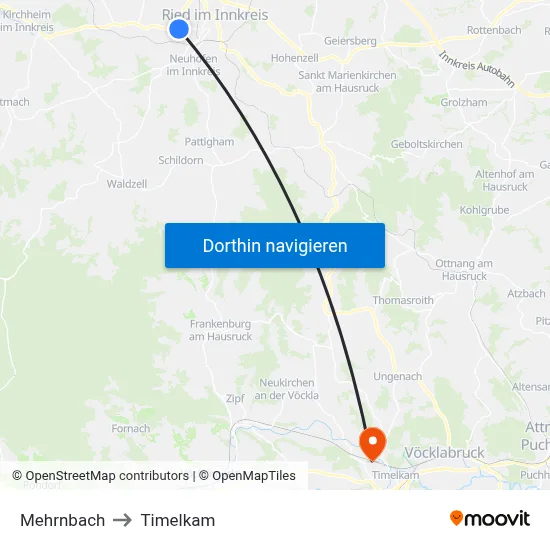 Mehrnbach to Timelkam map